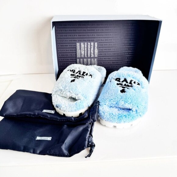 Prada Terry Cloth Logo Slides in light blue size 37 - Picture 2 of 7